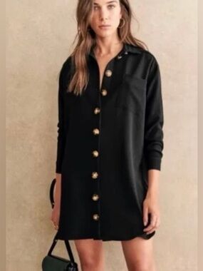 Sezane Sadie Black Button-Front Mini Dress Size FR34/US2